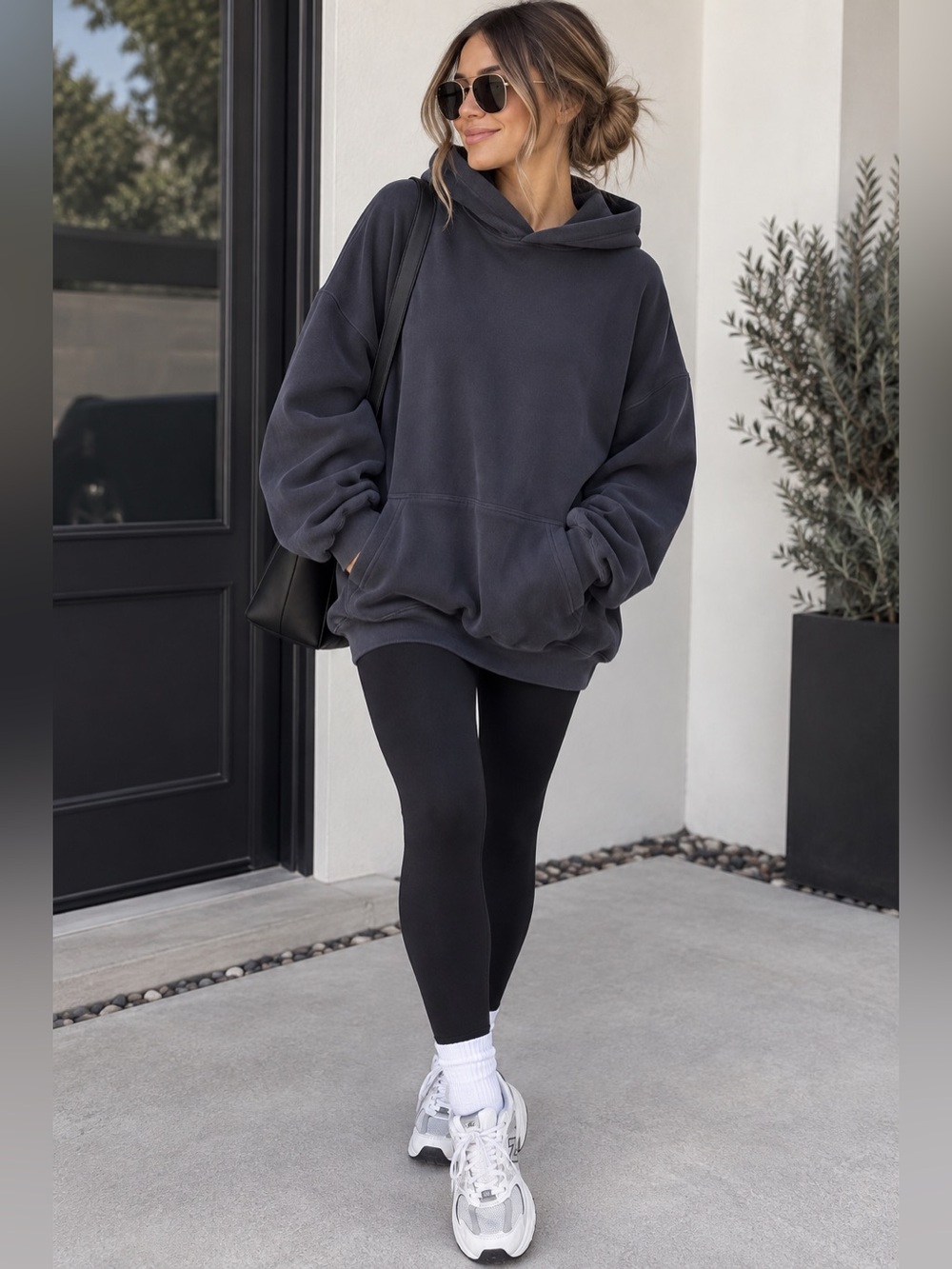Lazy Sunday Oversized Charcoal Navy Hoodie Size Large